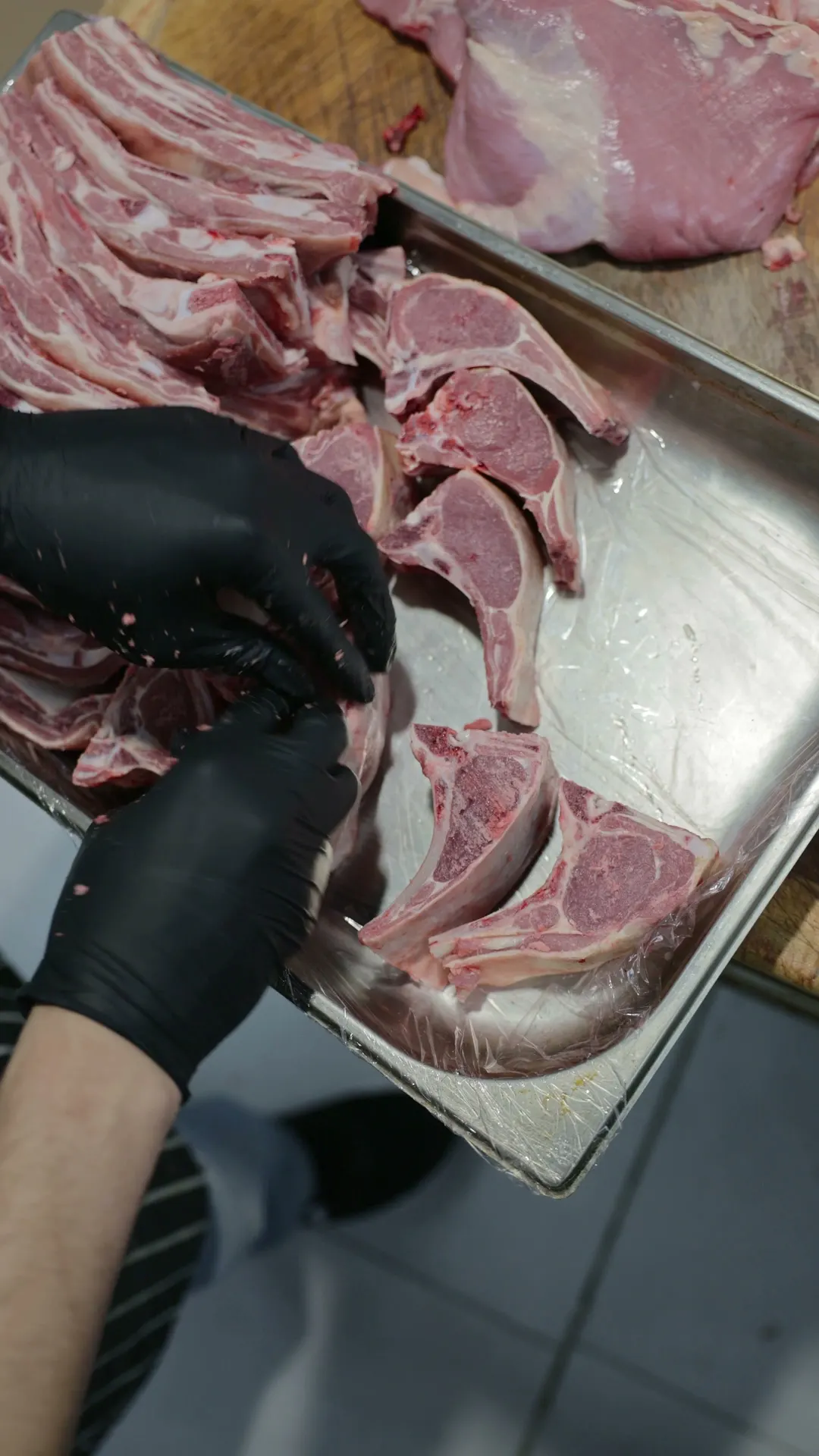 A tray of freshly cut lamb chops