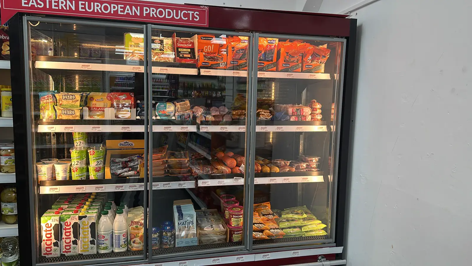 Chilled cabinet of Eastern European products at World of Spices